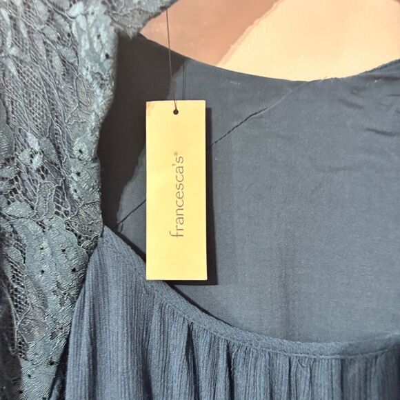 NWT Blue Rain Blue Comfy Lace Floral Embroidered Balloon Sleeve Blouse Top Large - Picture 6 of 8